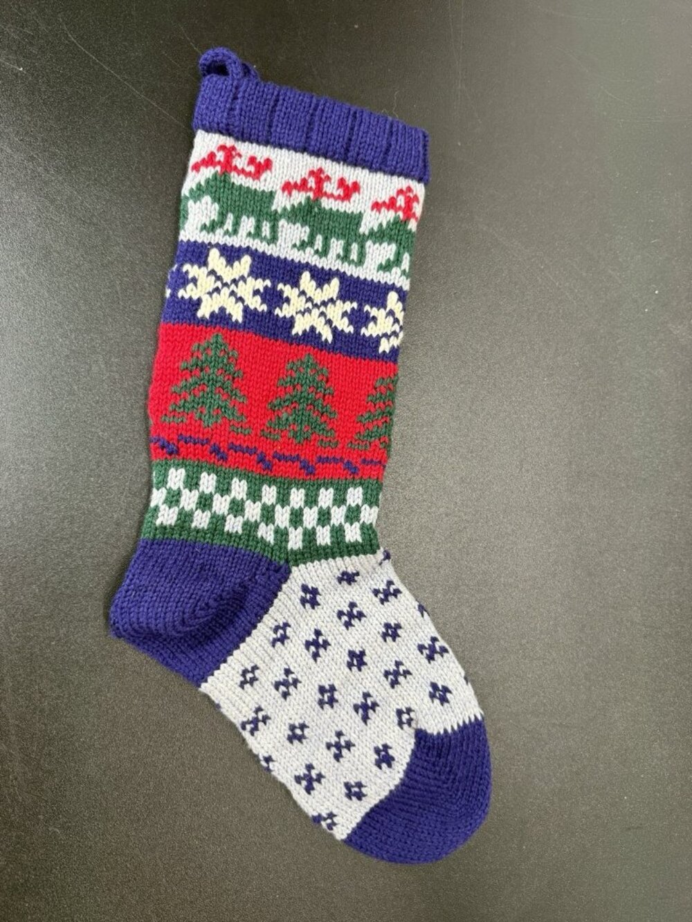 Vintage Knit 100% Wool Angora Christmas Stocking Tree Snowflake Red Blue Green